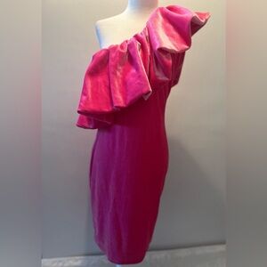 NWT Paula Echevarría statement Pink Velvet Frill Detail Mini Dress size M